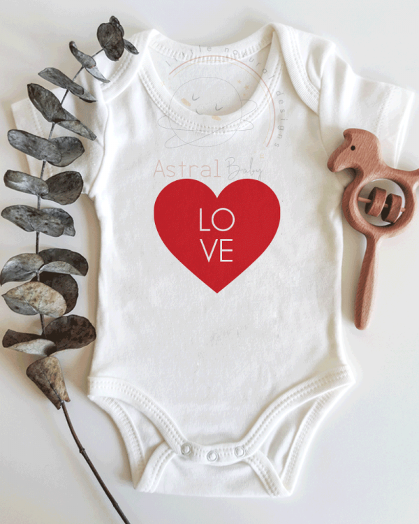Love Yazılı ve Kalp Desenli Kısa / Uzun Kol Çıtçıtlı Bebek Body