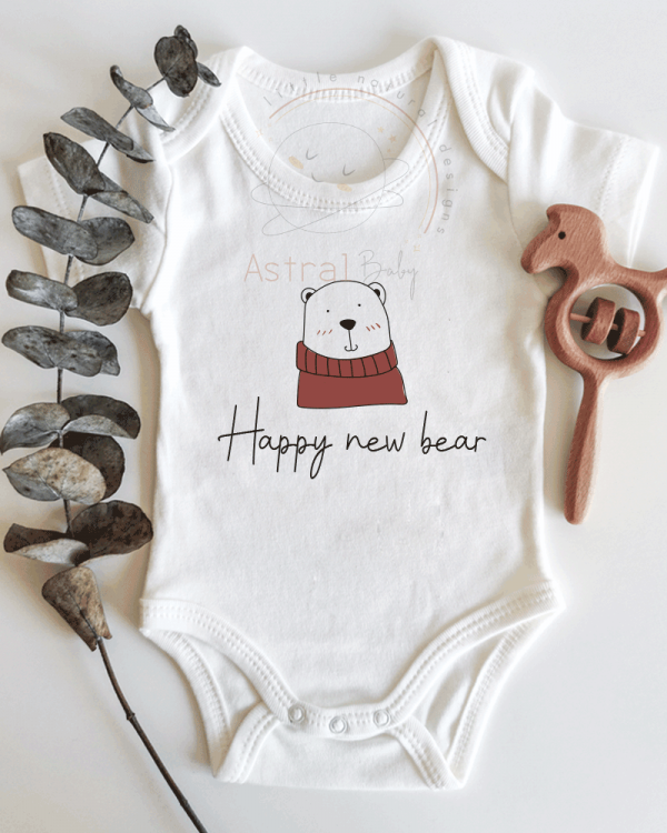 Happy New Bear Desenli Kısa / Uzun Kol Çıtçıtlı Bebek Body