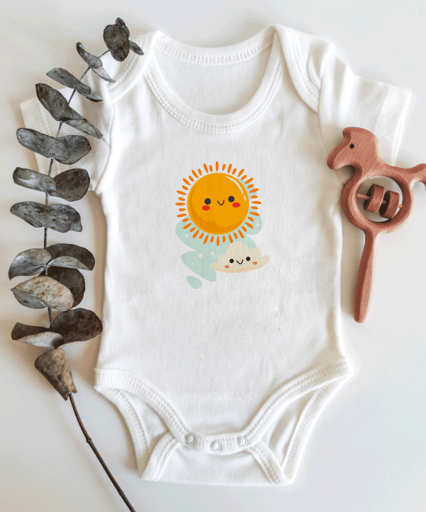 Güneş ve Bulut Desenli Kısa / Uzun Kol Çıtçıtlı Bebek Body