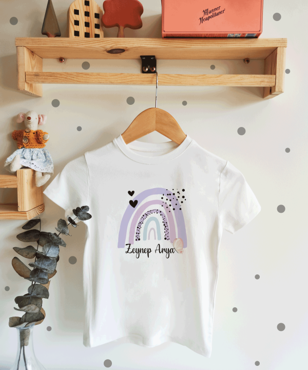 Lila Gökkuşağı Desenli Çocuk T-shirt