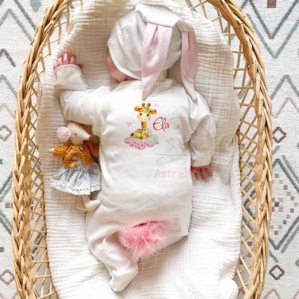 Renkli Bebek Zürafa Desenli Tavşan Model İsimli 3'lü Tulum Set