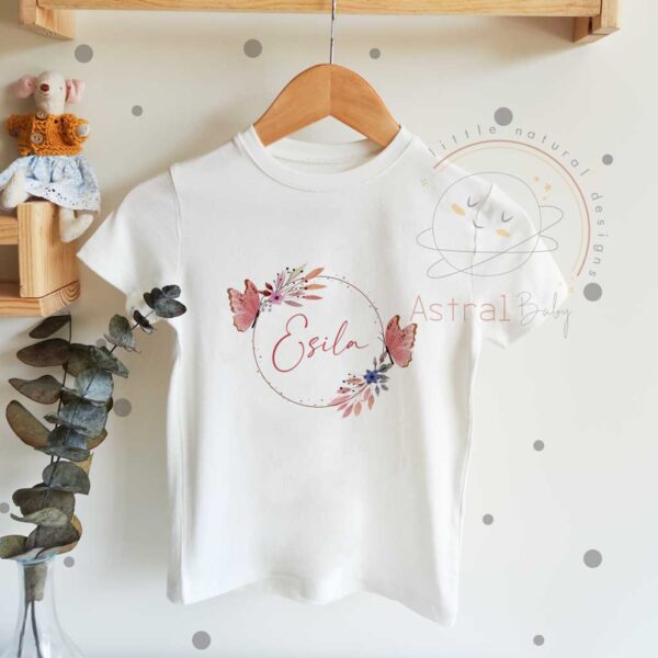 Vintage Çiçek ve Kelebek Desenli Çocuk T-shirt