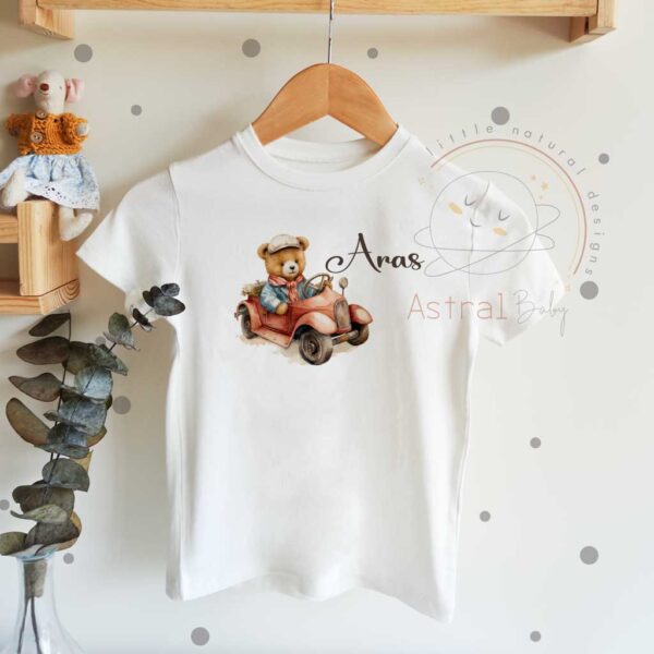 Arabalı Vintage Ayıcık Desenli Desenli Çocuk T-shirt (Erkek Bebek)