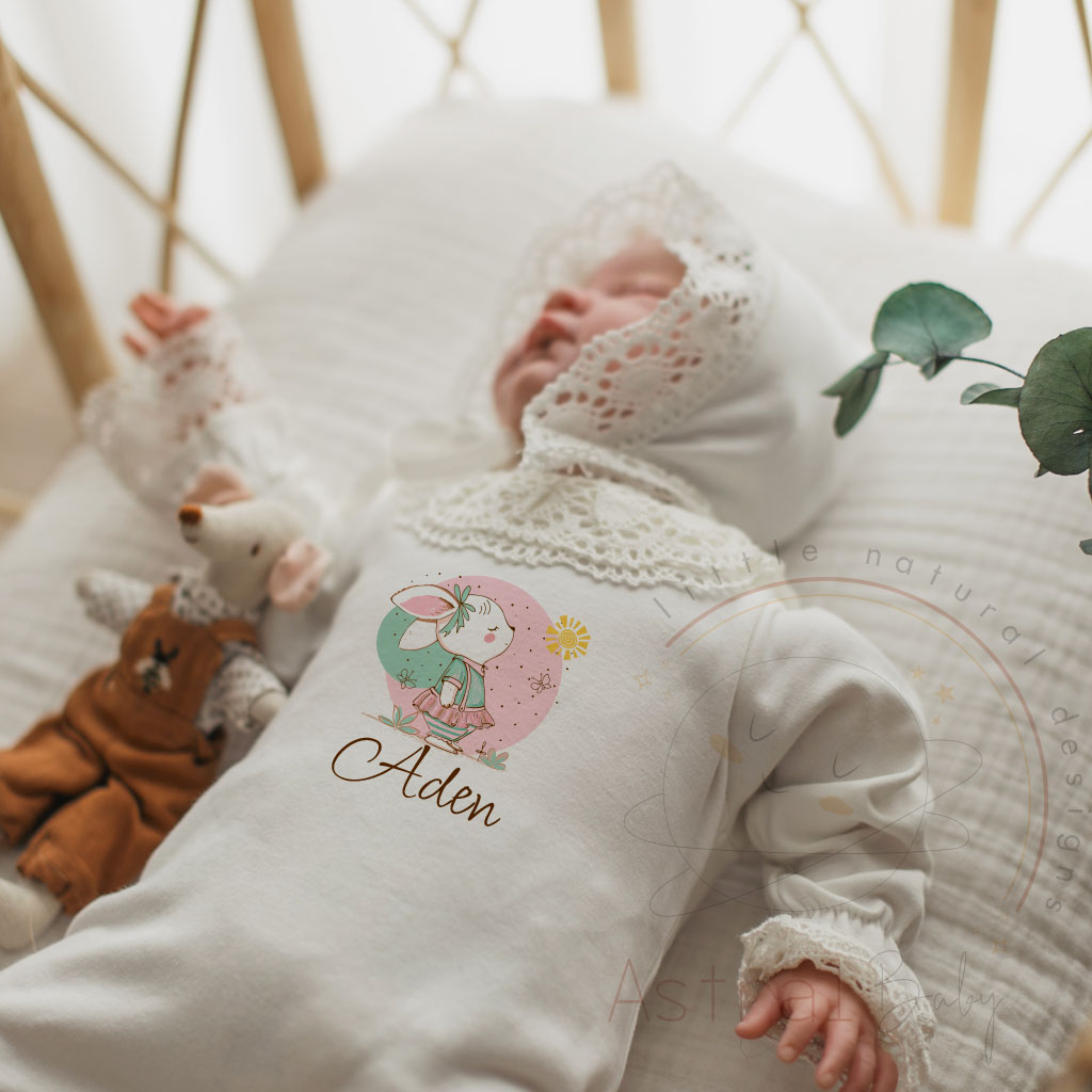 Anne ve Yavru Ceylan Desenli İsimli Organik 3'lü Tulum Set - Astral Baby