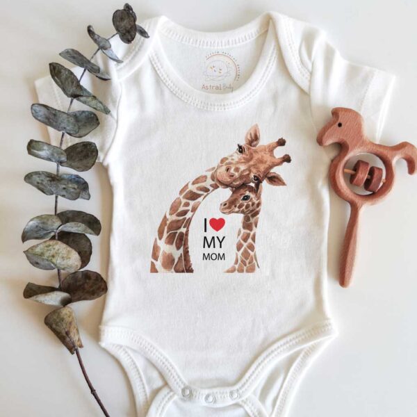 I Love Mom Giraffe Kısa / Uzun Kol Çıtçıtlı Bebek Body