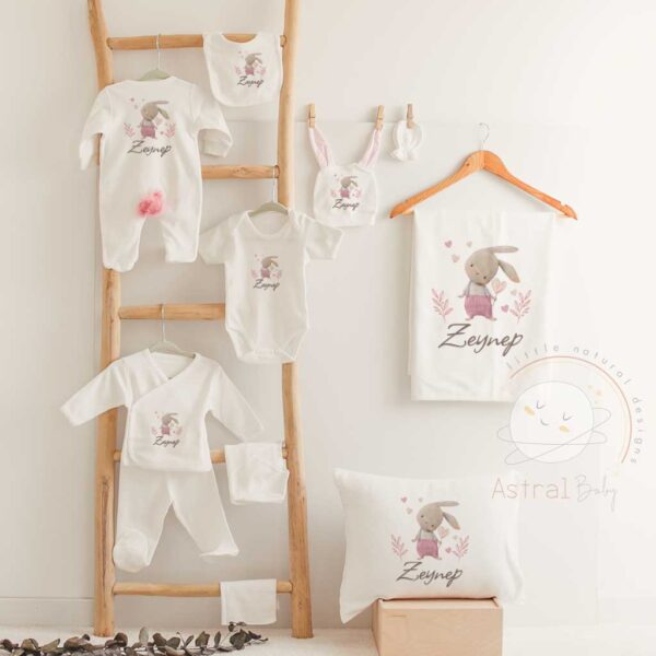Kalpli Tavşan Kız Bebek Tavşan Model İsimli 11'li Hastane Çıkış Seti