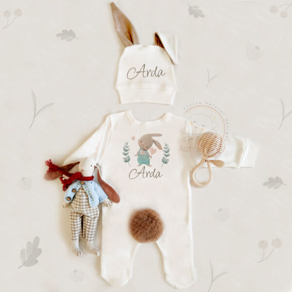 Kalpli Tavşan Erkek Bebek Desenli Tavşan Model İsimli 3'lü Tulum Set
