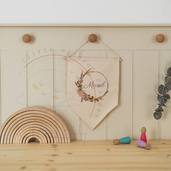 Lila Ortanca Desen Tasarımlı Bebek Odası Duvar Süsü