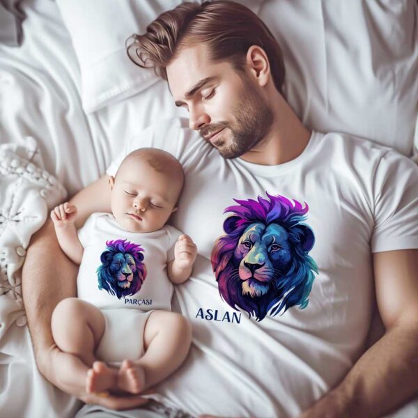 Renkli Aslan ve Parçası Baba & Bebek Kombin