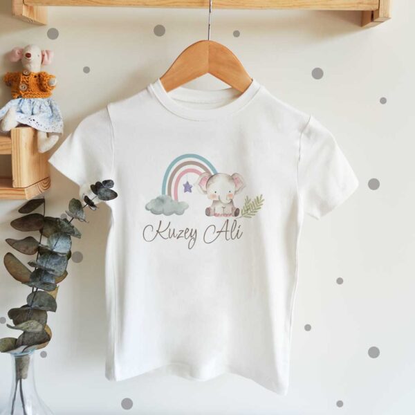 Sevimli Fil ve Gökkuşağı Temalı Çocuk T-shirt